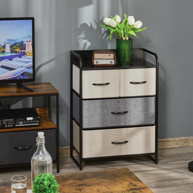 HOMCOM Cómoda Mueble de Almacenamiento cómoda 4 cajones en Tela 58x29x78,5 cm Negro Gris Crema Beige