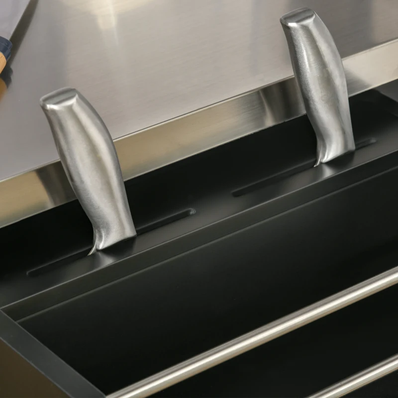 HOMCOM Carrito de cocina con ruedas isla central de cocina con encimera de acero inoxidable estante ajustable cajón 83,5x45,7x90,5 cm