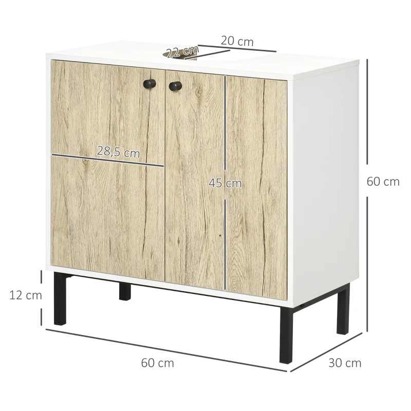 kleankin Mueble bajo lavabo moderno con pie metálico doble puerta 60x30x60 cm - Blanco y madera