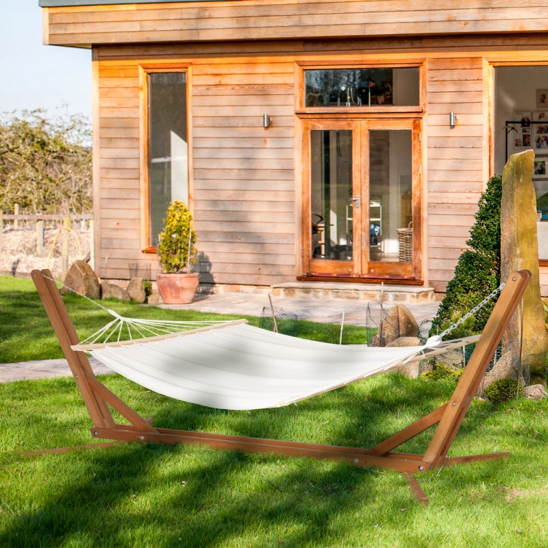 Outsunny Supporto per Amaca Sospesa Regolabile su 3 Livelli, Pieghevole e Portatile, in Legno, 388x120x89 cm