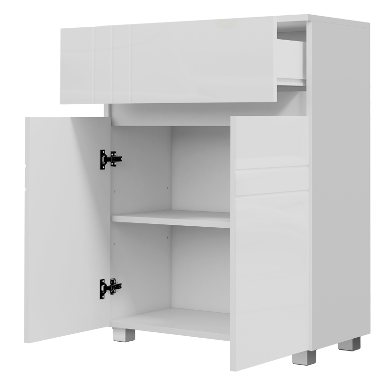 kleankin Mueble de Almacenamiento para baño con patas armario 2 puertas 1 cajón estante ajustable Blanco lacado
