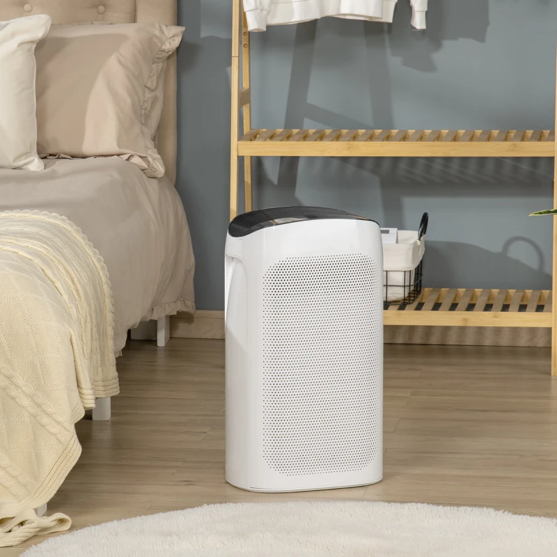 HOMCOM Purificador de Aire Filtro HEPA de Triple Capa 3 Velocidades Modo Sueño y Temporizador 32,7x22x55,8 cm Blanco