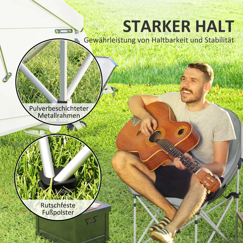 Outsunny Składane krzesło kempingowe z boczną kieszenią, torbą, poduszką do 120kg, Ciemnoszary