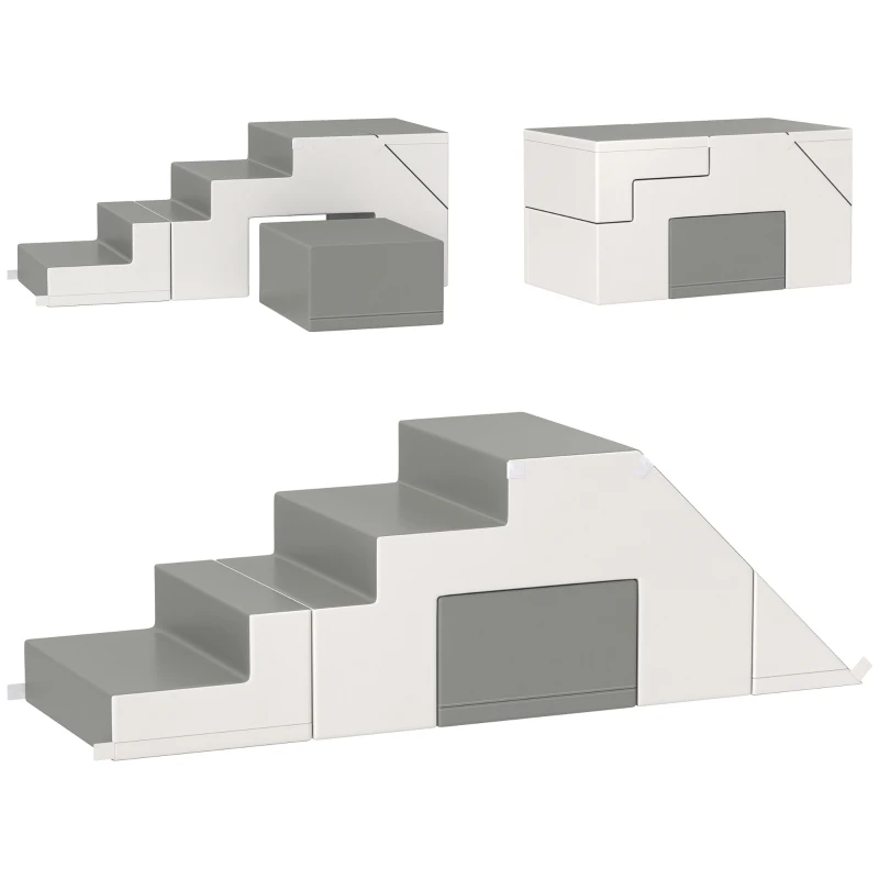 HOMCOM Juego de Escalada y Deslizamiento para Niños, fomenta la Motricidad, Cuero Artificial, Espuma EPE, 86x49x47 cm, Gris