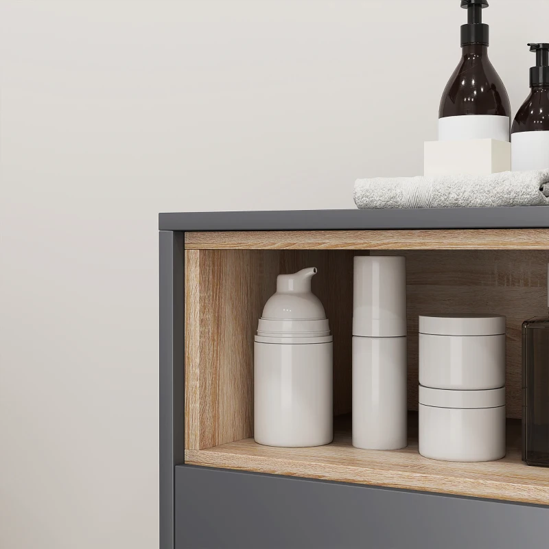 HOMCOM Mueble de baño con almacenamiento Mueble de Almacenamiento de estilo moderno con compartimentos abiertos y puertas dobles
