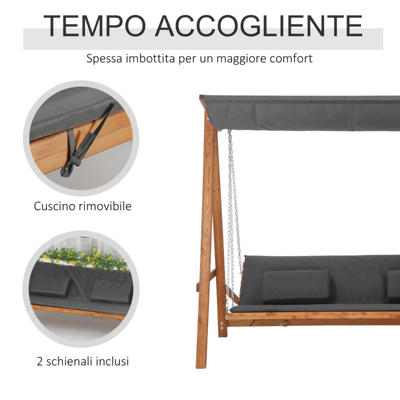Outsunny Dondolo da Giardino 3 Posti Convertibile in Letto Matrimoniale, 225.5x113x180cm