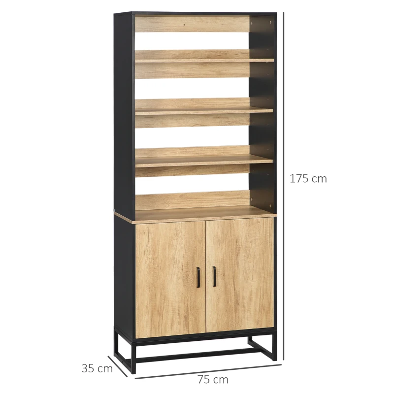HOMCOM Armario de Cocina Buffet multi-almacenaje con armario y estantes ajustables en madera y acero 75x35x175 cm