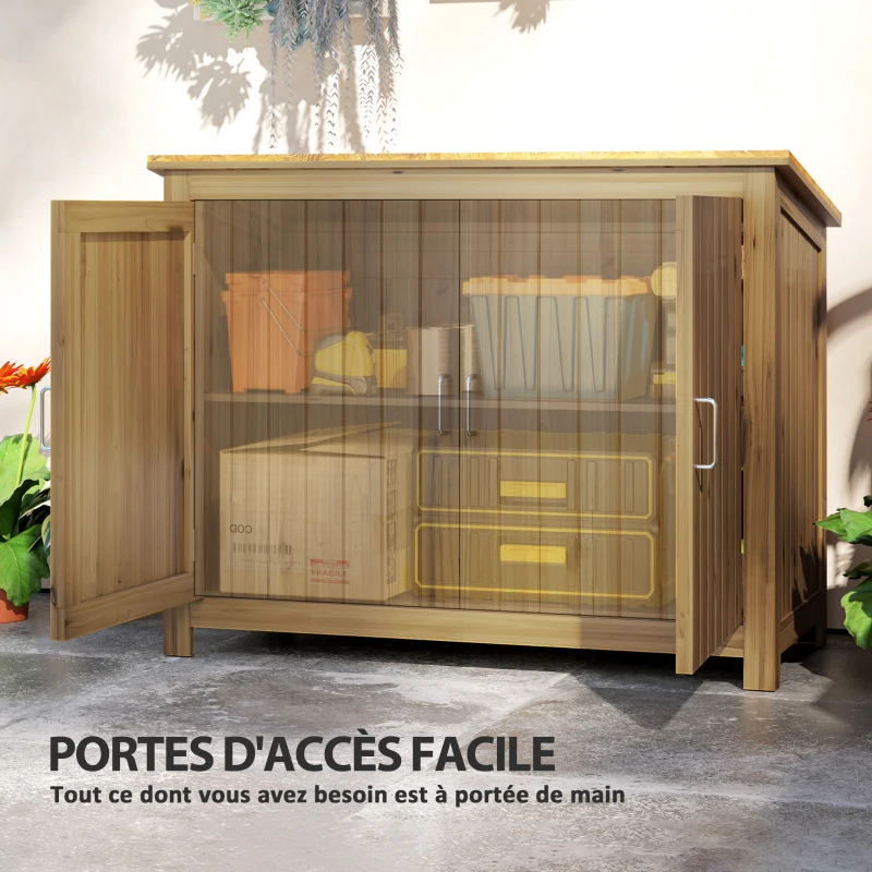 Outsunny Armoire de jardin en bois abri de jardin extérieur avec toit incliné, 2 étagères et 2 portes, 110 x 50 x 85 cm, marron(m-5)