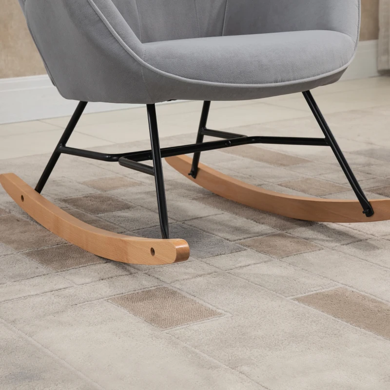 HOMCOM Sillón Mecedora Rocking Chair sillón de lactancia cómodo con estructura de madera maciza y metal para sala de estar