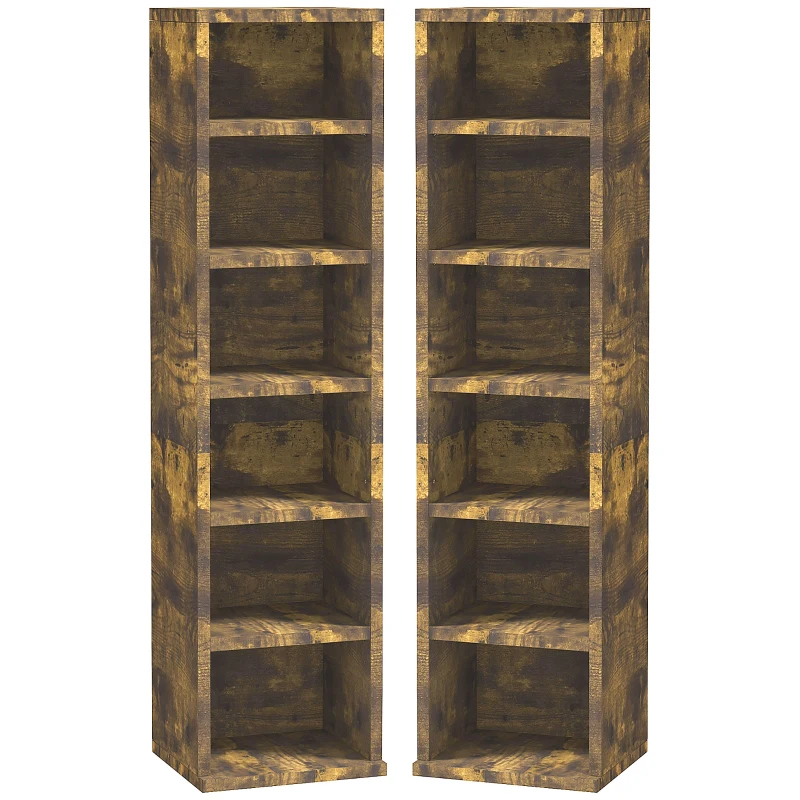 HOMCOM Conjunto de 2 estantes verticales armario de almacenamiento CD 12 compartimentos 21x22,5x88,5 cm capacidad 204 CD Marrón rústico