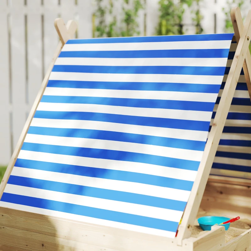 AIYAPLAY Sabbiera per Bambini con Tetto a Tenda, Resistente alle Intemperie, Per 3 Bambini di Età 3-6 Anni, 120 x 120 x 126.5 cm, Legno Naturale