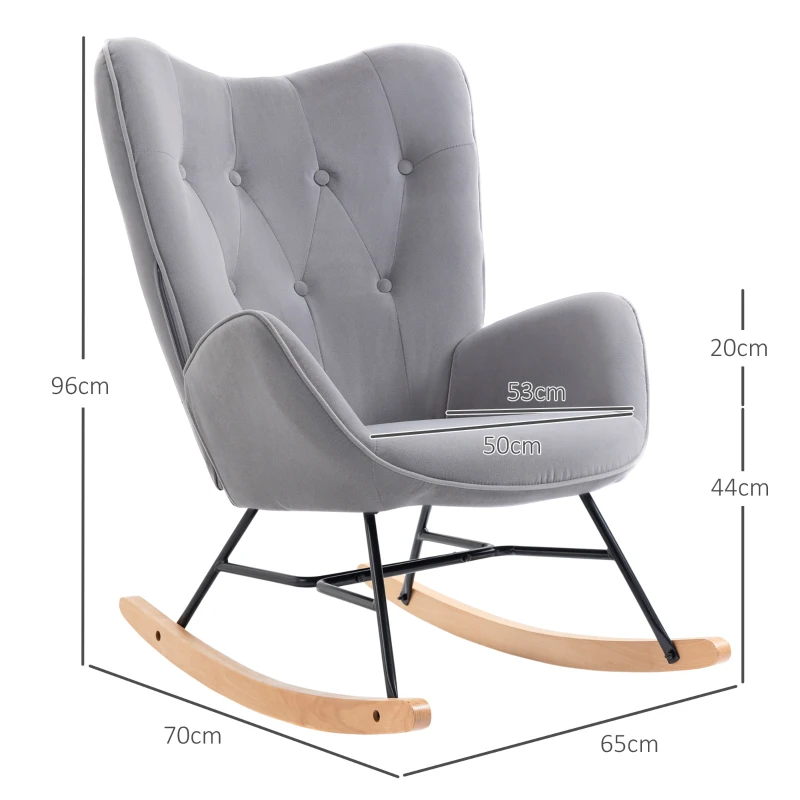 HOMCOM Sillón Mecedora Rocking Chair sillón de lactancia cómodo con estructura de madera maciza y metal para sala de estar