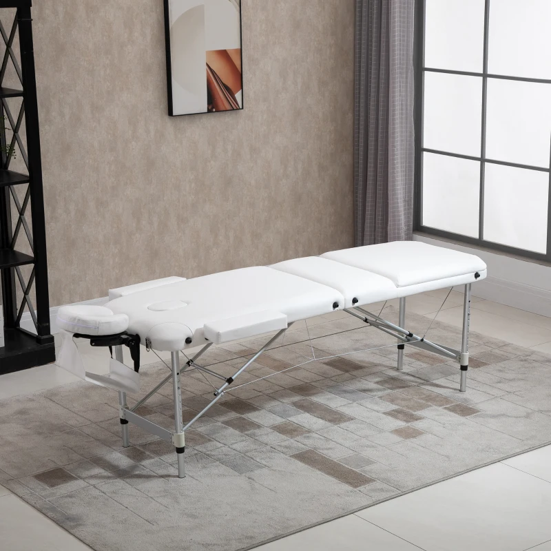 HOMCOM Camilla Masajes Portátil Plegable y Profesional en Aluminio Blanco 215x60x61-84 cm