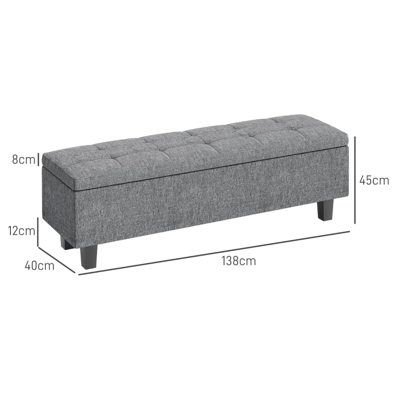 HOMCOM Banca de Almacenamiento Acolchada con Apariencia de Lino con Patas de Madera de Caucho para Sala de Estar Dormitorio