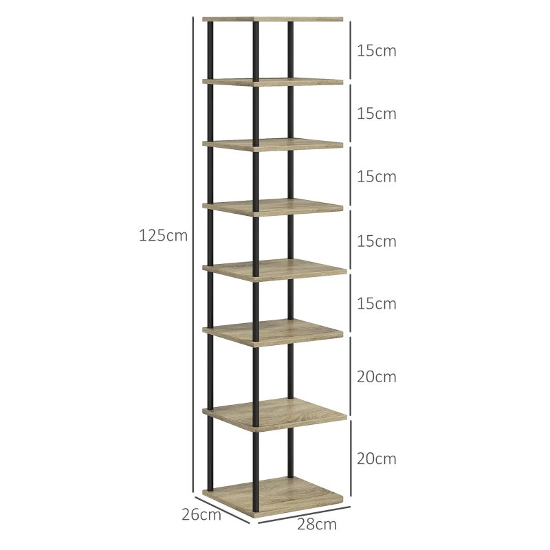 HOMCOM Zapatero Mueble para zapatos de 8 niveles Mueble de Almacenamiento con marco de metal - 28x26x125 cm