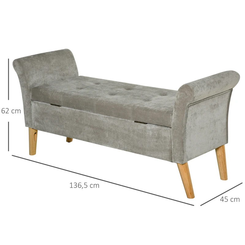 HOMCOM Banqueta de Diseño Contemporáneo con Apoyabrazos Curvos Función de Almacenamiento 2 en 1 136,5x45x62 cm Gris