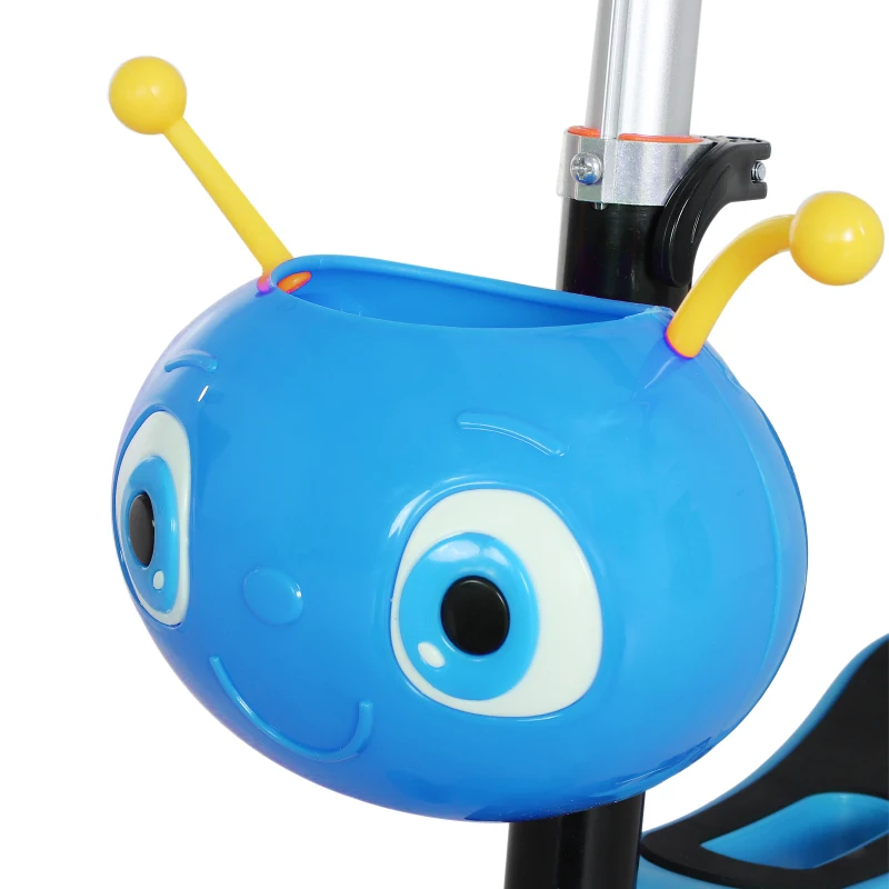 Outsunny Monopattino per Bambini con 3 Ruote 5 in 1, Manubrio Regolabile, Asta Telescopica, Sella, Schienale Rimovibile, Blu