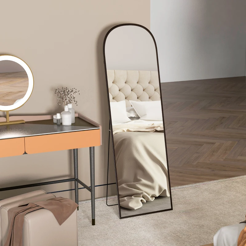 HOMCOM Espejo de pie rectangular redondo marco de aluminio con soporte para entrada dormitorio vestidor 50x161,5 cm Negro