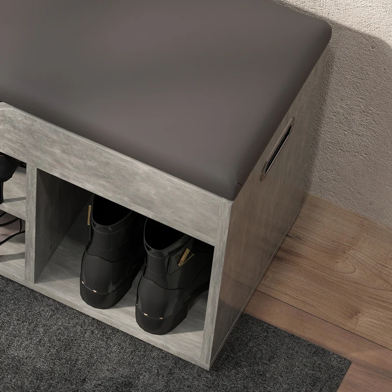 HOMCOM Zapatero Espacio Acolchado con 3 Estantes Abiertos y Espacio Oculto, en Madera, 80x30x45 cm, Negro y Gris