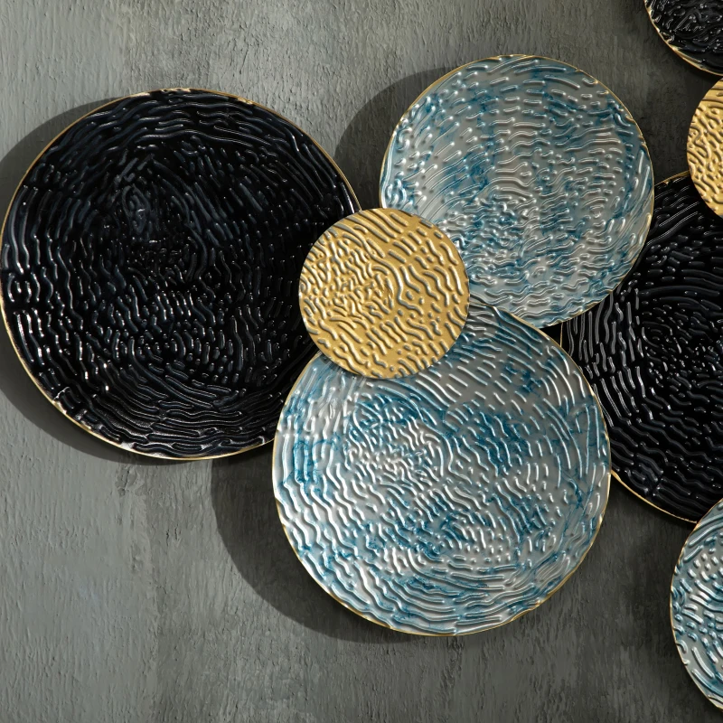 HOMCOM Decoración de Pared en Metal 3D Wall Art con Círculos 133x66 cm Azul Negro y Oro
