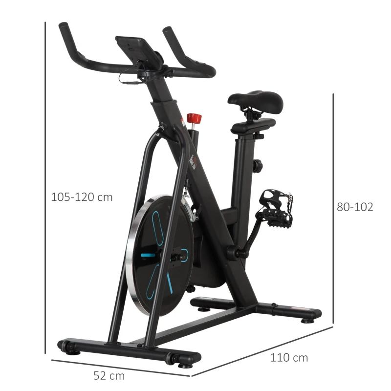 HOMCOM Bicicleta Estática com Volante de Inércia de 6,5kg Bicicleta Fitness com Assento e Guiador com Altura Ajustável Ecrã LCD e Rodas para Casa 110x52x105x120cm Preto