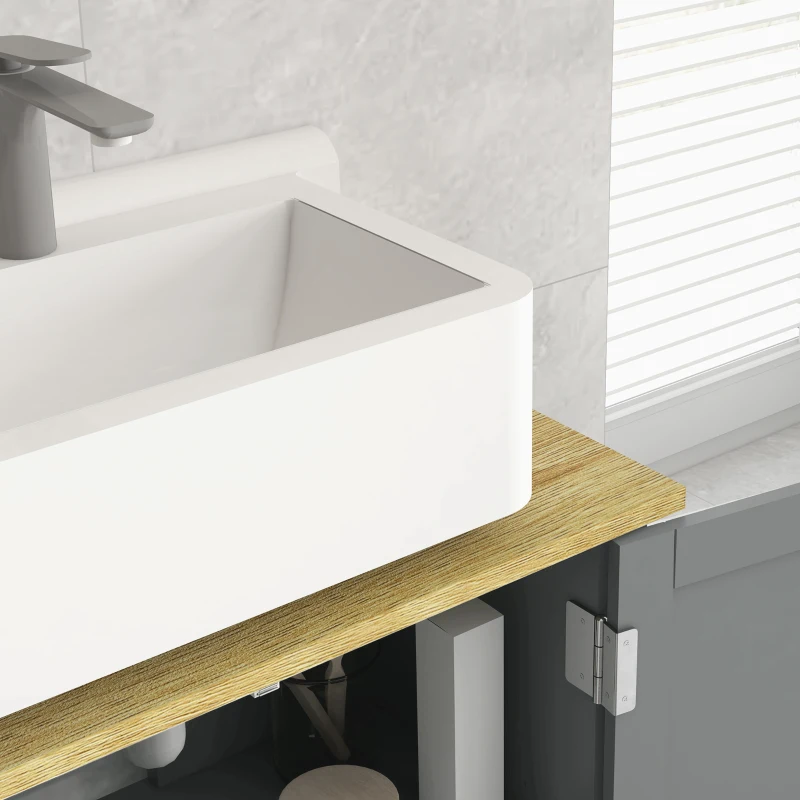 kleankin Mueble bajo lavabo 2 puertas balda ajustable 2 estantes interiores mangos de PU 60x30x60 cm Gris