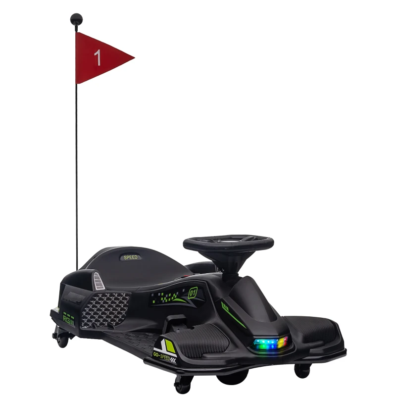 HOMCOM Go Kart Eléctrico para Niños 8-12 Años Velocidad 3-8 km/h con Luces y Música, Negro(m-5)
