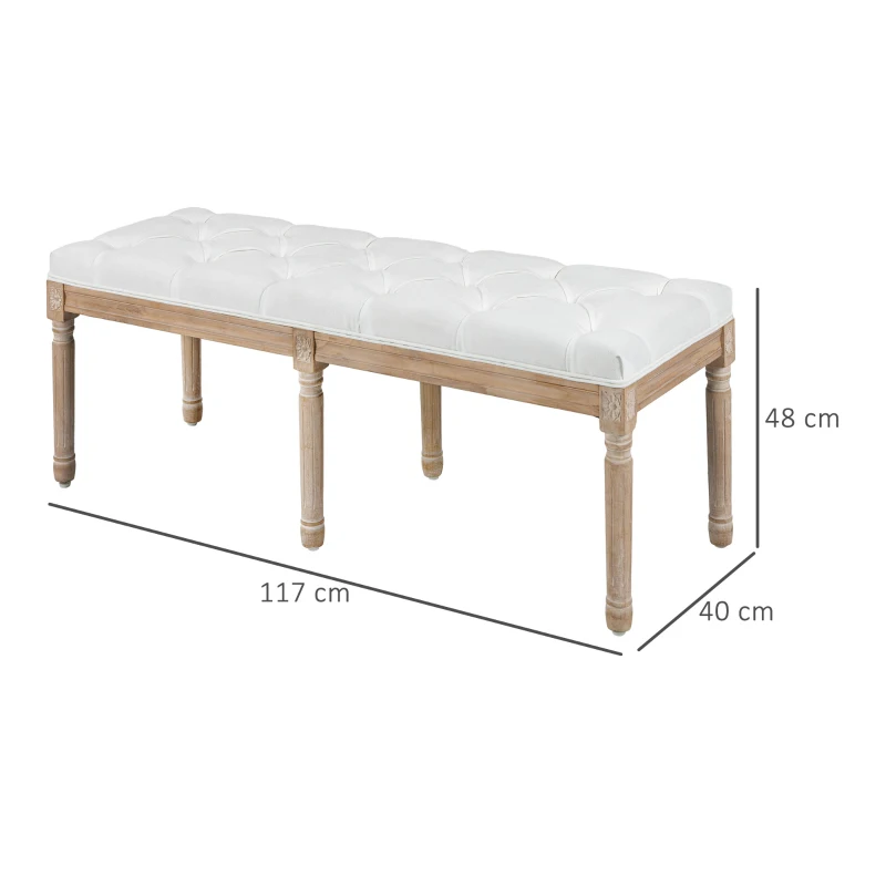 HOMCOM Banco pie de cama banquette capitonadoe estilo vintage francés revestimiento tela aspecto lino patas madera maciza Crema