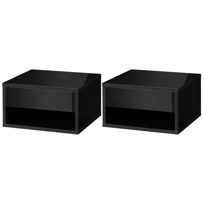HOMCOM Conjunto de 2 mesitas de noche de pared mesita de noche cajón deslizante espacio de almacenamiento tablero en madera 37x32x21 cm
