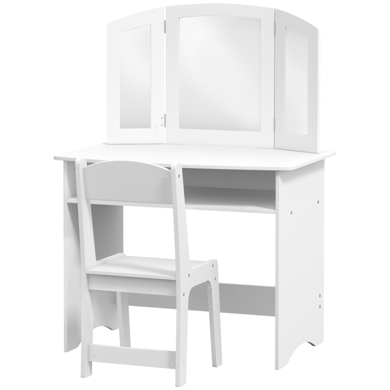 AIYAPLAY Set de Maquillaje para Niños con Tocador Espejo Triple Desmontable y Silla de Madera Blanco