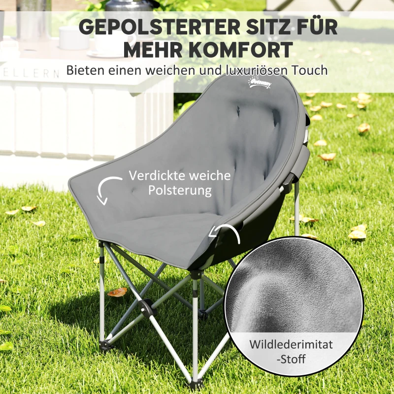 Outsunny Składane krzesło kempingowe z boczną kieszenią, torbą, poduszką do 120kg, Ciemnoszary
