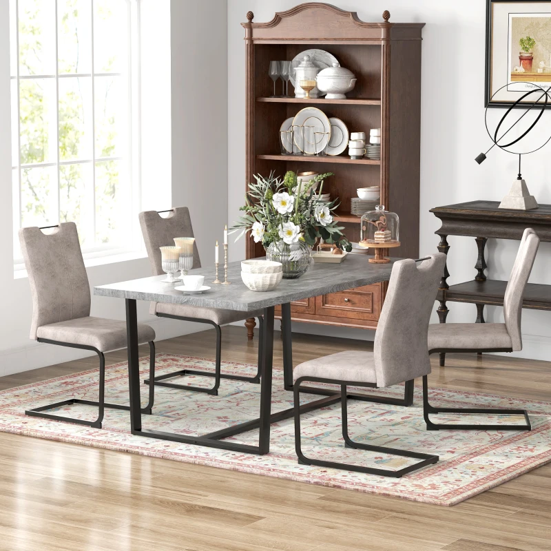 HOMCOM Conjunto de 4 sillas de comedor revestimiento de microfibra con patas trineo de acero y asas 43x58,5x96,5 cm Marrón