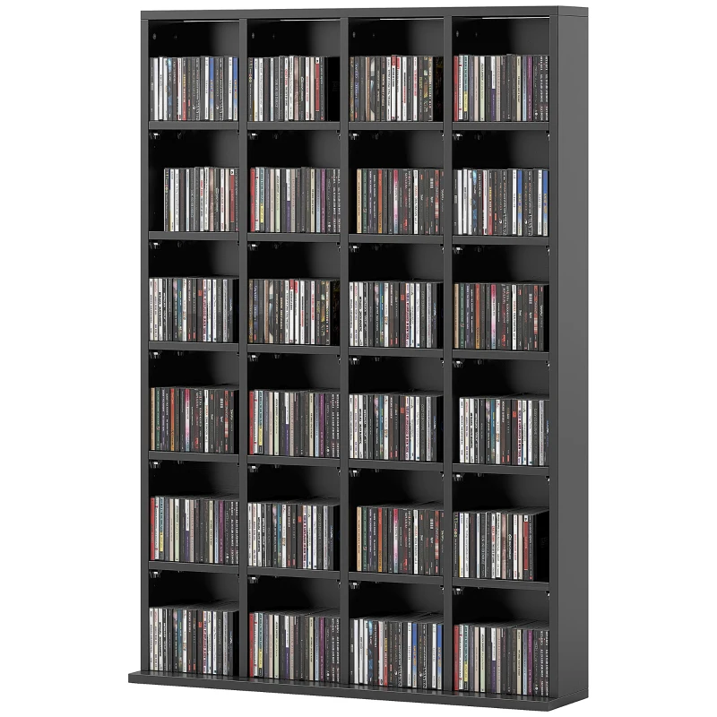 HOMCOM Mueble de almacenamiento multimedia 480 CD/ 312 DVD - biblioteca de madera con estantes ajustables, 89 x 130,5 cm, negro