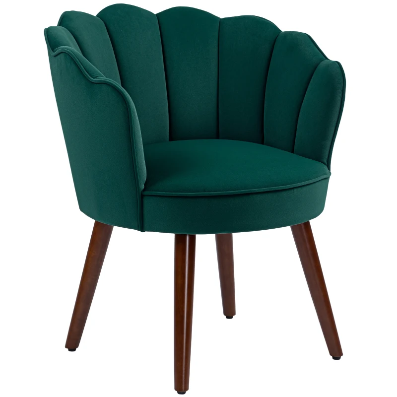 HOMCOM Sillón Concha Sillón de Salón Chambre con Respaldo y Cojín Aspecto Terciopelo Patas en Madera de Caucho Verde