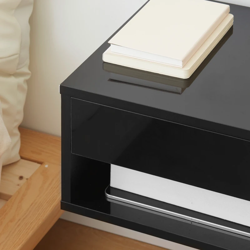 HOMCOM Conjunto de 2 mesitas de noche de pared mesita de noche cajón deslizante espacio de almacenamiento tablero en madera 37x32x21 cm