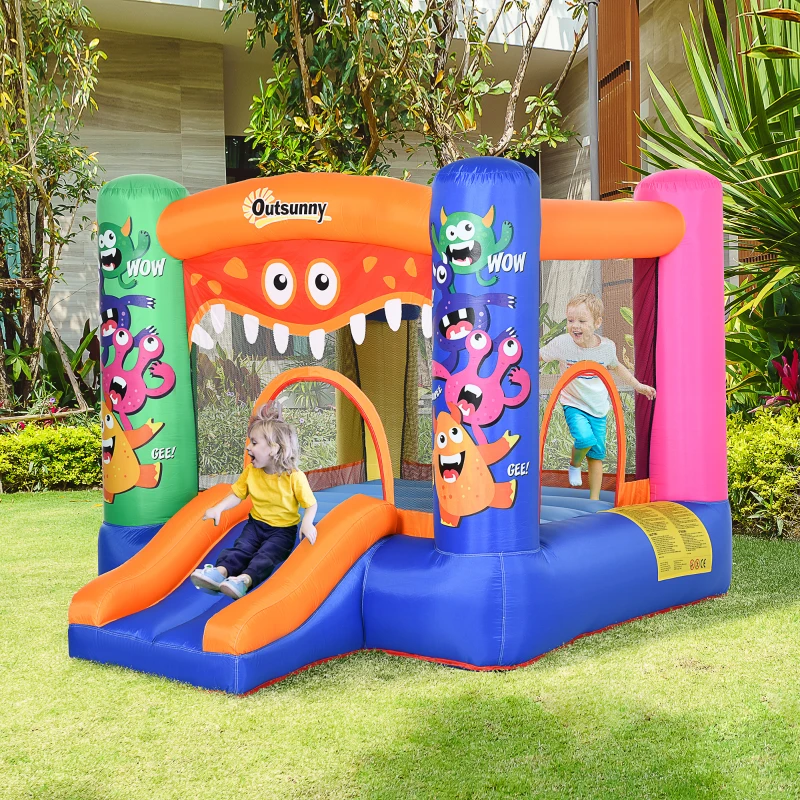 Outsunny Casa Juego Castillo Hinchable Gigante para Niños 3-8 años Trampolín Rebote Colorido con Tobogán y Aro 250x180x175 cm