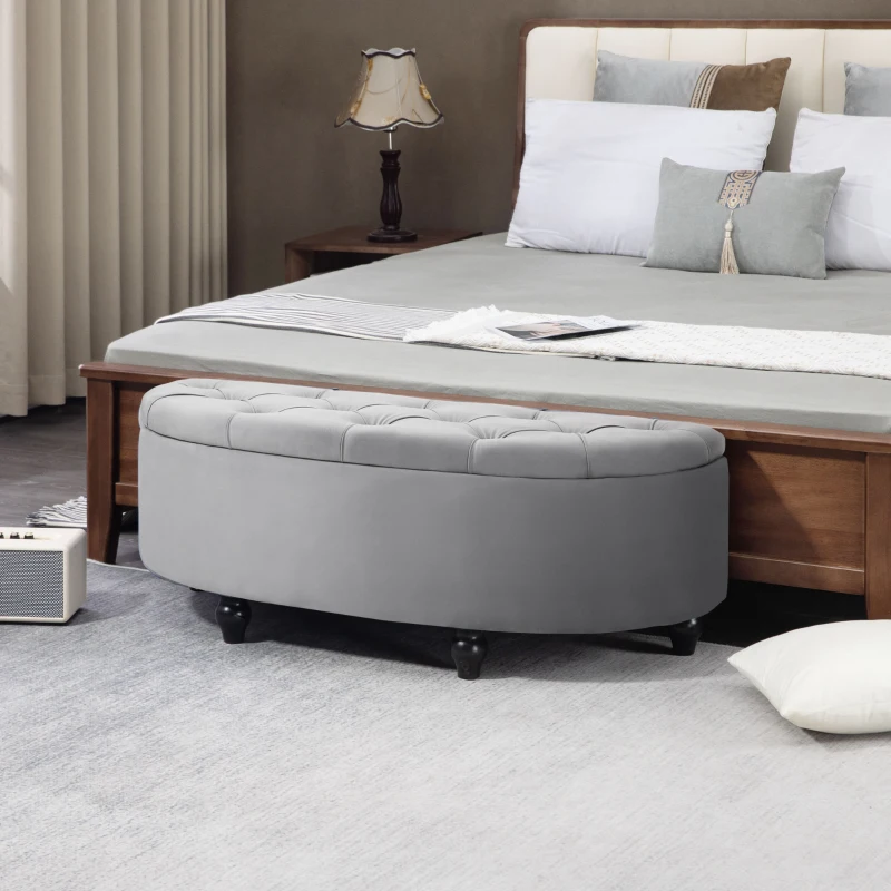HOMCOM Banco de almacenamiento baúl de almacenamiento diseño capitonado semicircular final de cama con tapizado de terciopelo