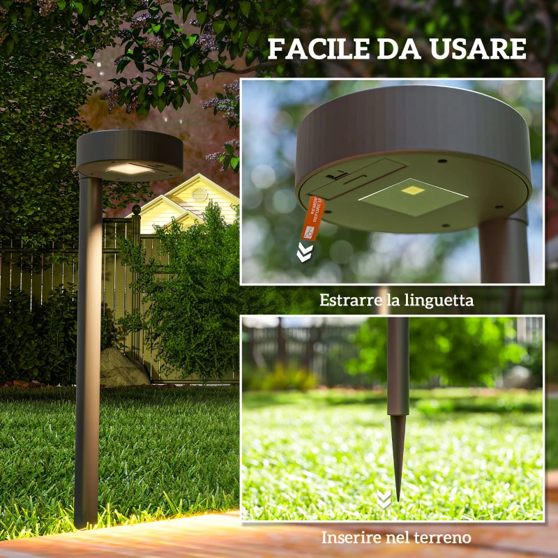 Outsunny Set 8 Faretti da Esterno a Energia Solare con Illuminazione LED a 3000K, in PP, PS e ABS, 12x10x46 cm, Nero