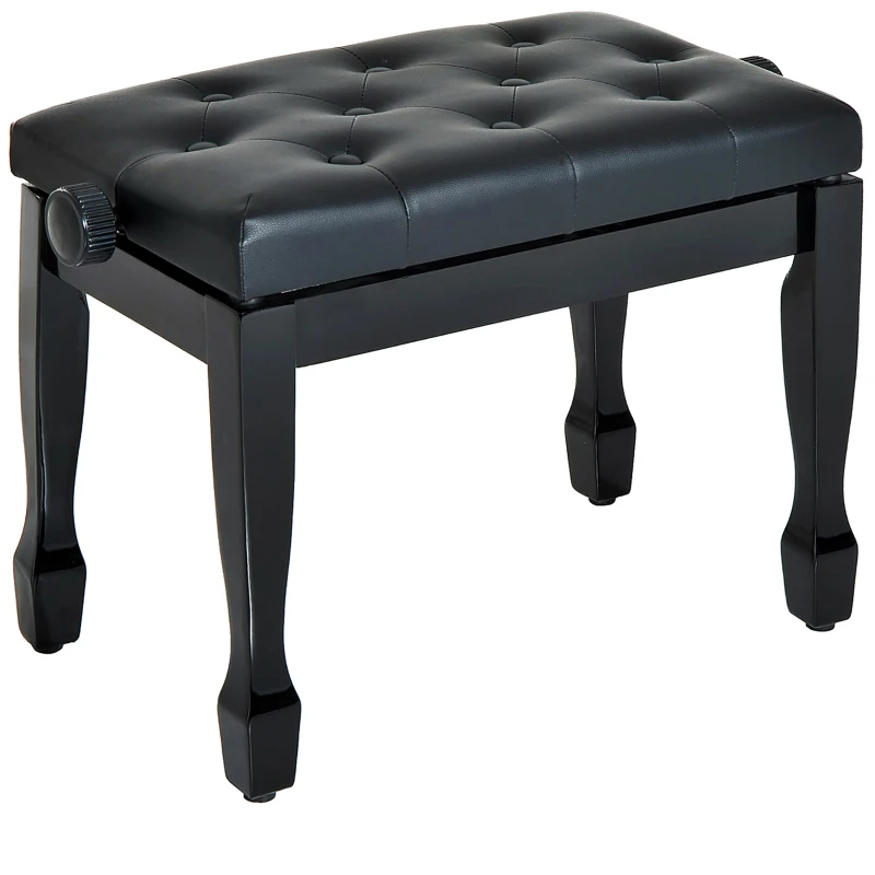 HOMCOM Banco de piano taburete asiento altura ajustable Negro madera revestimiento sintético