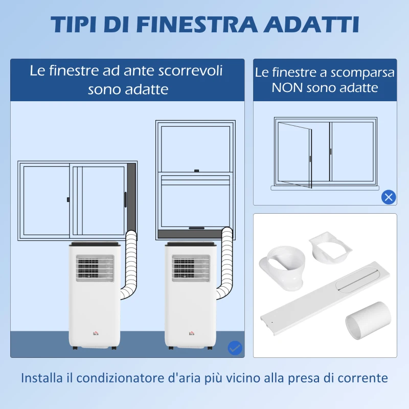 HOMCOM Aire Acondicionado Portátil 750W con 5 Modos y 2 Velocidades en Plástico y Acero 33x28x70,4 cm Blanco