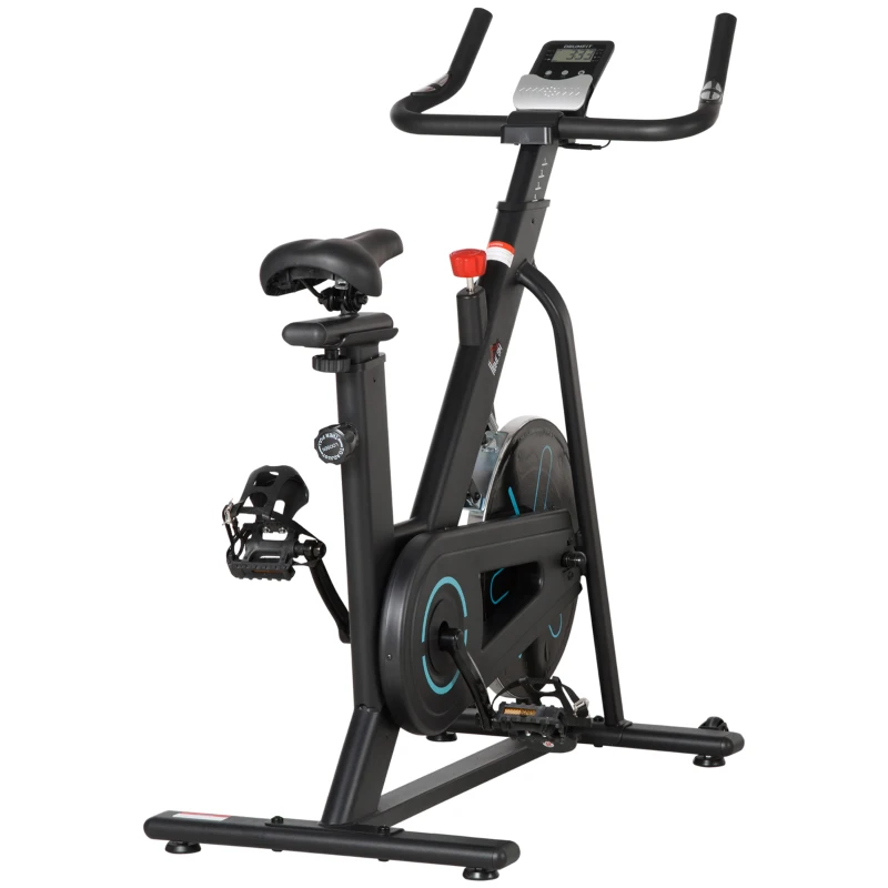 HOMCOM Bicicleta Estática com Volante de Inércia de 6,5kg Bicicleta Fitness com Assento e Guiador com Altura Ajustável Ecrã LCD e Rodas para Casa 110x52x105x120cm Preto