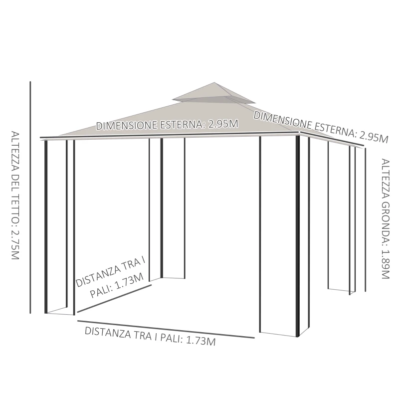 Outsunny Gazebo da Giardino 3x3m in Metallo con Zanzariere e Tettuccio in Poliestere, Beige