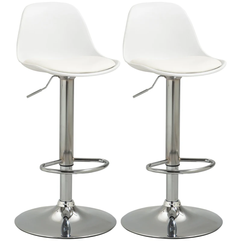 HOMCOM Conjunto de 2 Taburetes de bar silla alta cocina con respaldo y reposapiés altura ajustable 38x42x82-104 cm Blanco