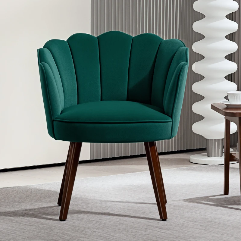 HOMCOM Sillón Concha Sillón de Salón Chambre con Respaldo y Cojín Aspecto Terciopelo Patas en Madera de Caucho Verde