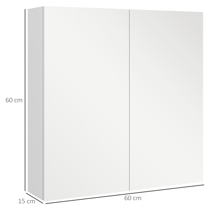 kleankin Armario de Pared de Baño con Espejo Armario de Almacenamiento 2 Puertas 3 Niveles Estante Ajustable 60x15x60 cm Blanco