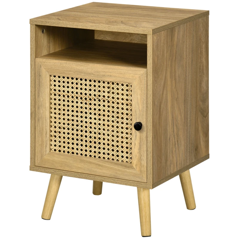 HOMCOM Mesa de noche mesita de noche con armario puerta cannage y nicho diseño vintage 39x35x60 cm Madera Natural