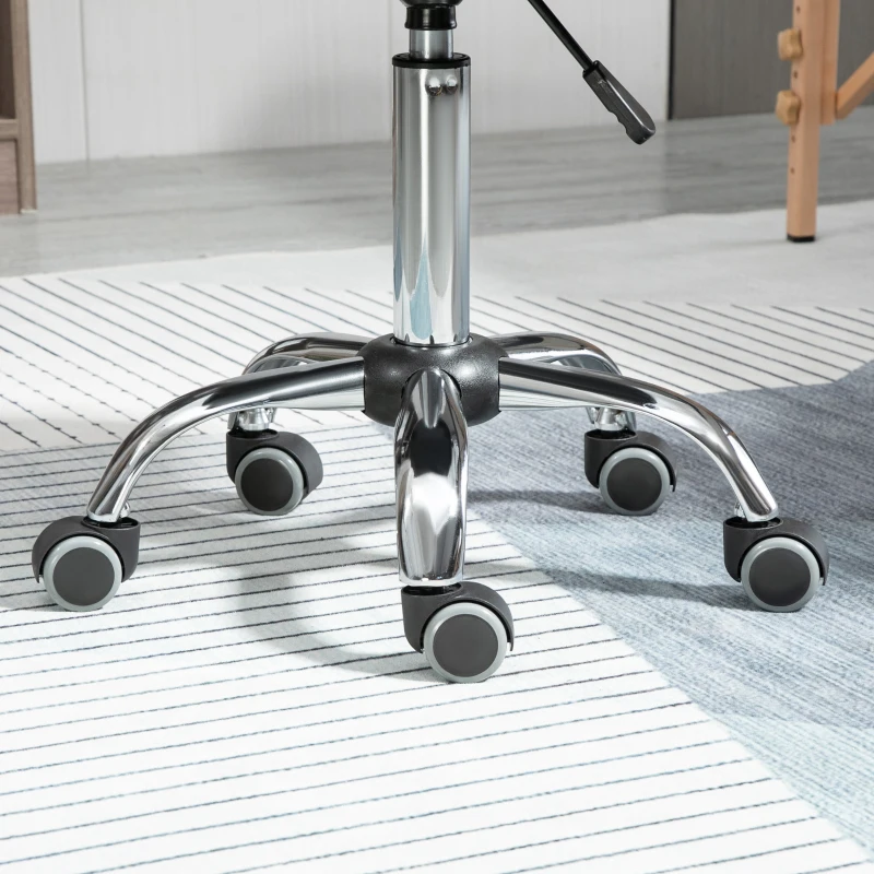 Outsunny Sgabello con Rotelle, Sgabello da Lavoro Girevole a 360°, Sgabello Ergonomico, Altezza Seduta Regolabile 47-62 cm, Rivestimento Sintetico Imbottito, Metallo Cromato, Nero