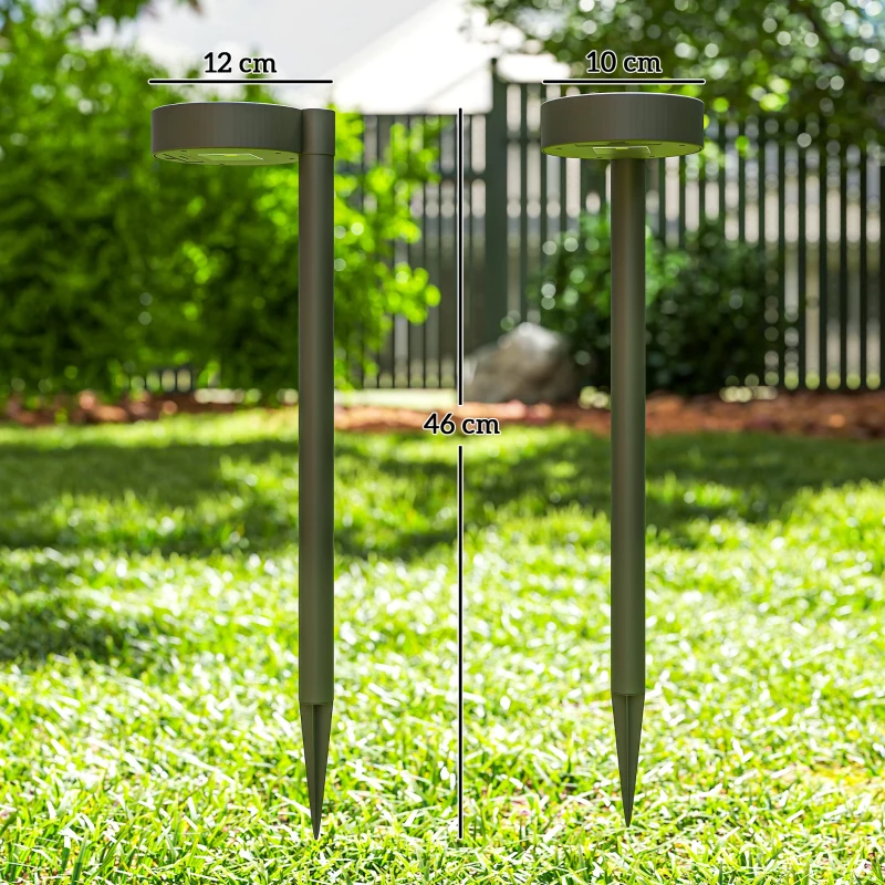 Outsunny Set 8 Faretti da Esterno a Energia Solare con Illuminazione LED a 3000K, in PP, PS e ABS, 12x10x46 cm, Nero