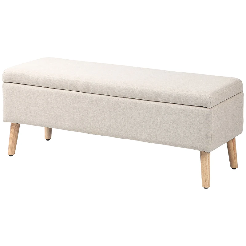 HOMCOM Banco baúl de almacenamiento acolchado aspecto lino para habitación entrada sala carga 220 Kg 110x39x45 cm Beige