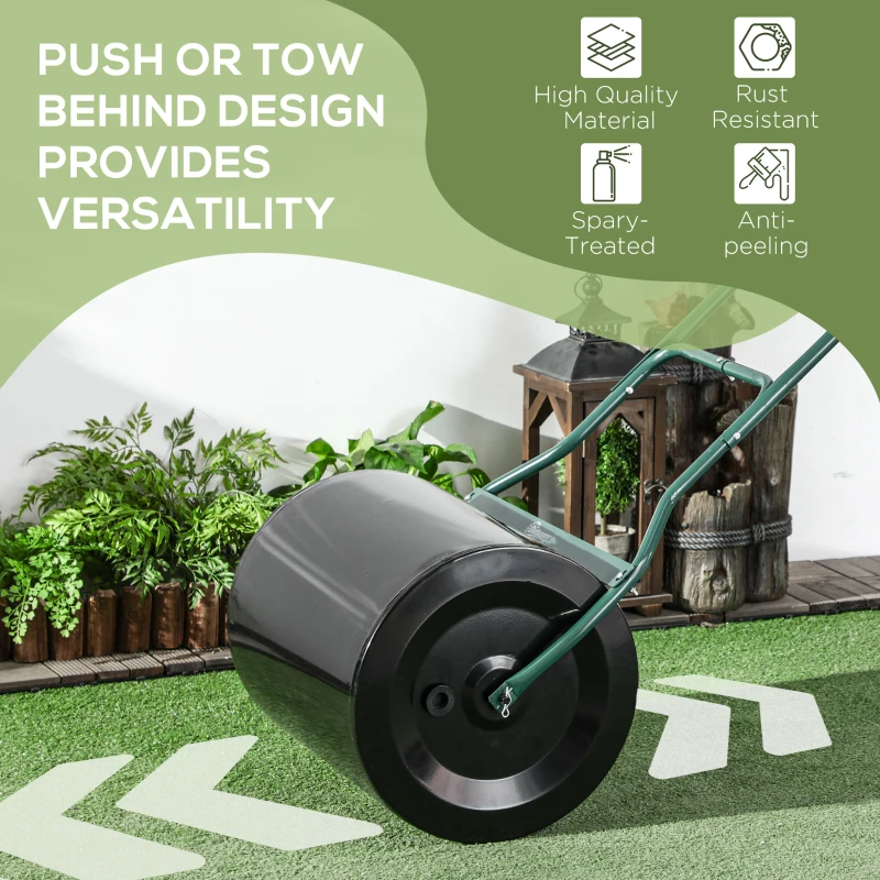 Outsunny 60L Fillable Cylinder Steel Garden Lawn Roller Black(m-5)